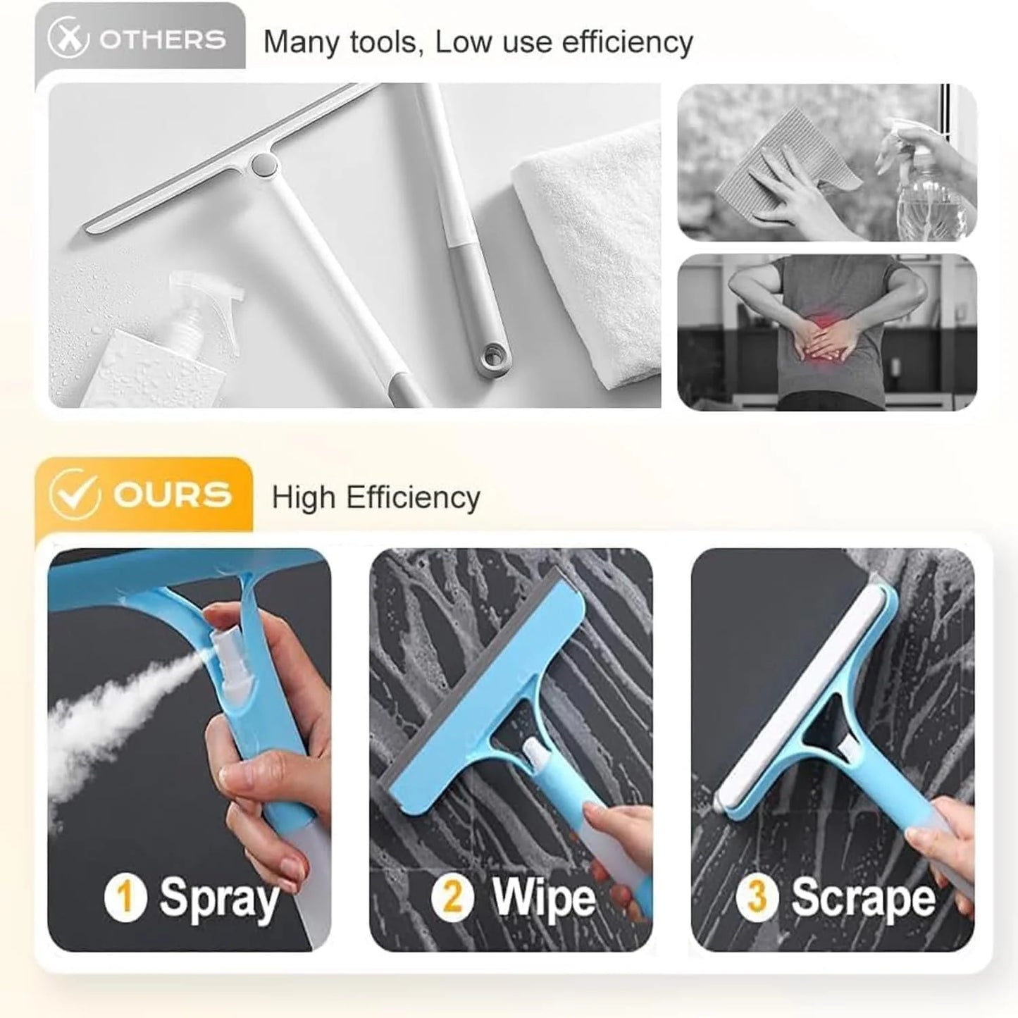 (🔥Buy 1, get 1 free)Streak-Free Window Cleaner – Spray, Wipe & Scrape in One
