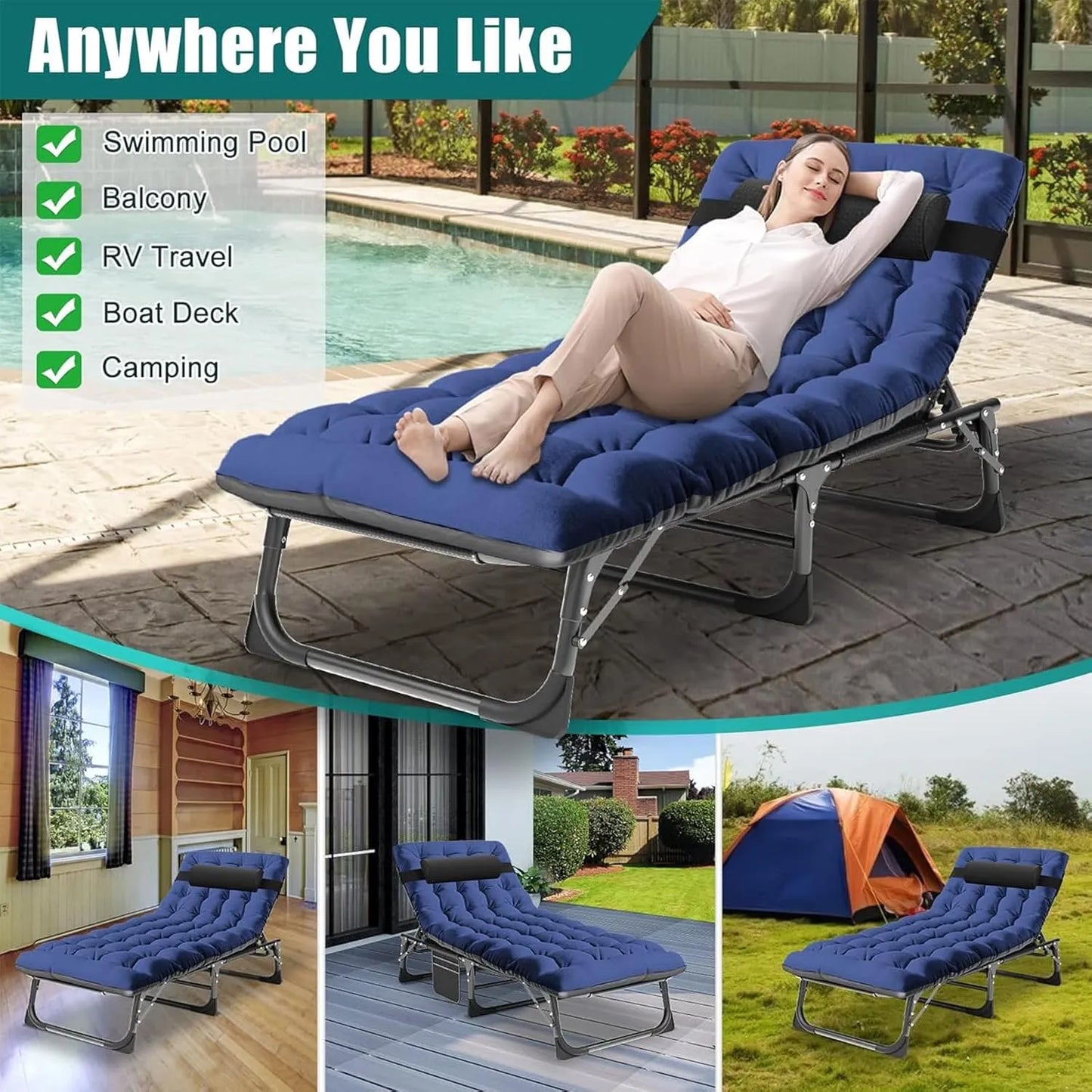 Portable outdoor recliner with double-sided mattress