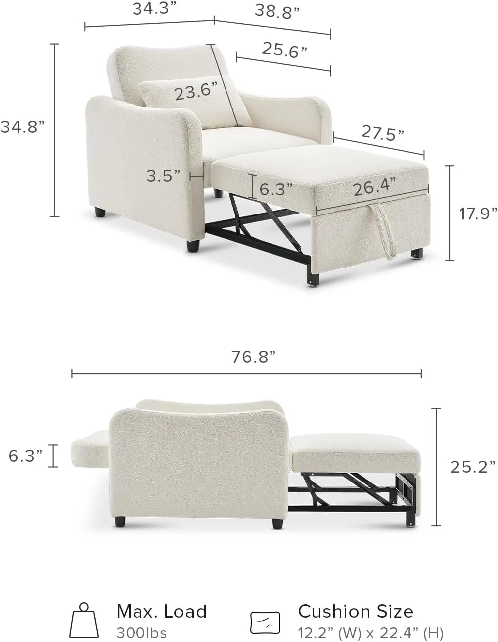 4-in-1 Convertible Sleeper Chair Bed, Accent Chair