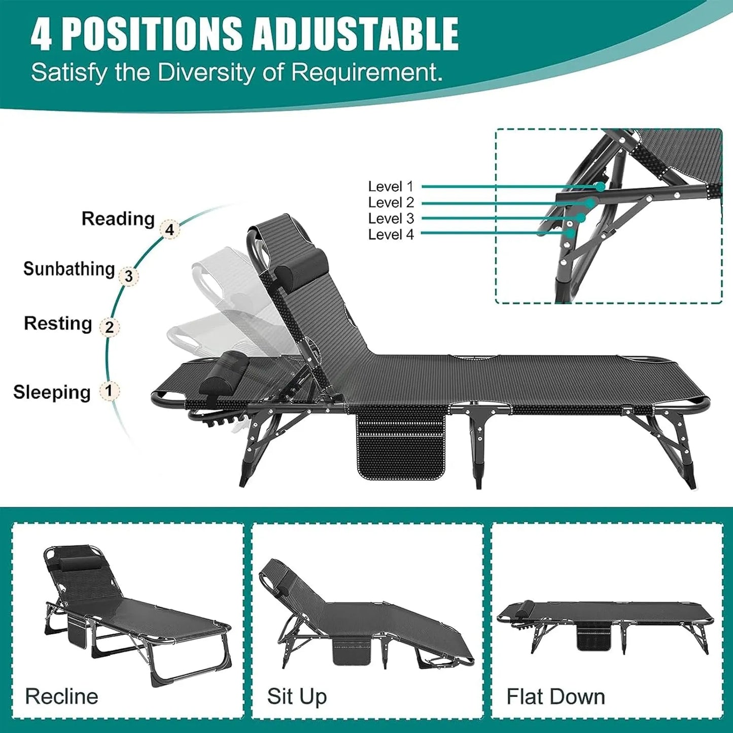 Portable outdoor recliner with double-sided mattress
