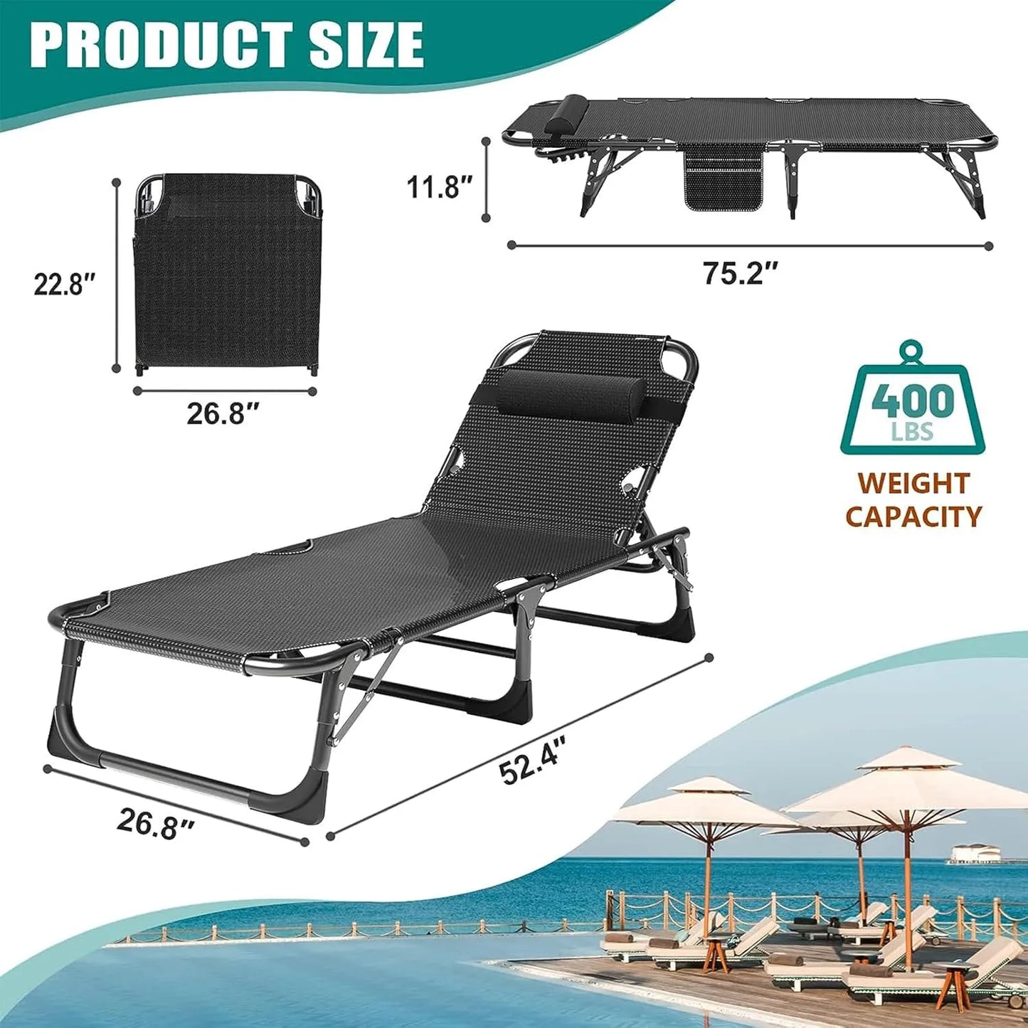 Portable outdoor recliner with double-sided mattress