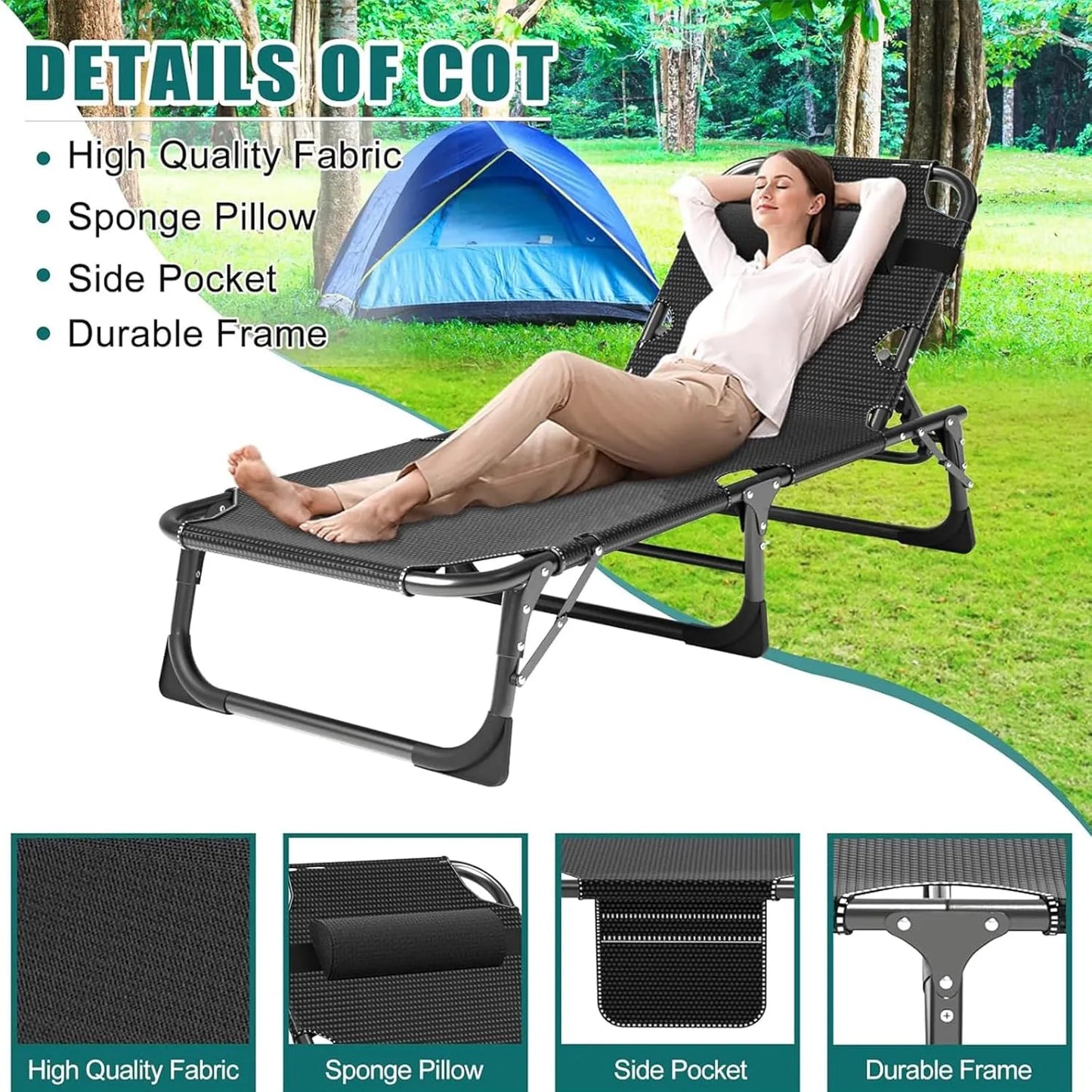 Portable outdoor recliner with double-sided mattress