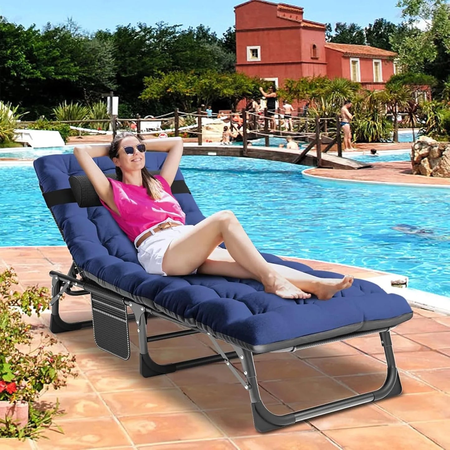Portable outdoor recliner with double-sided mattress